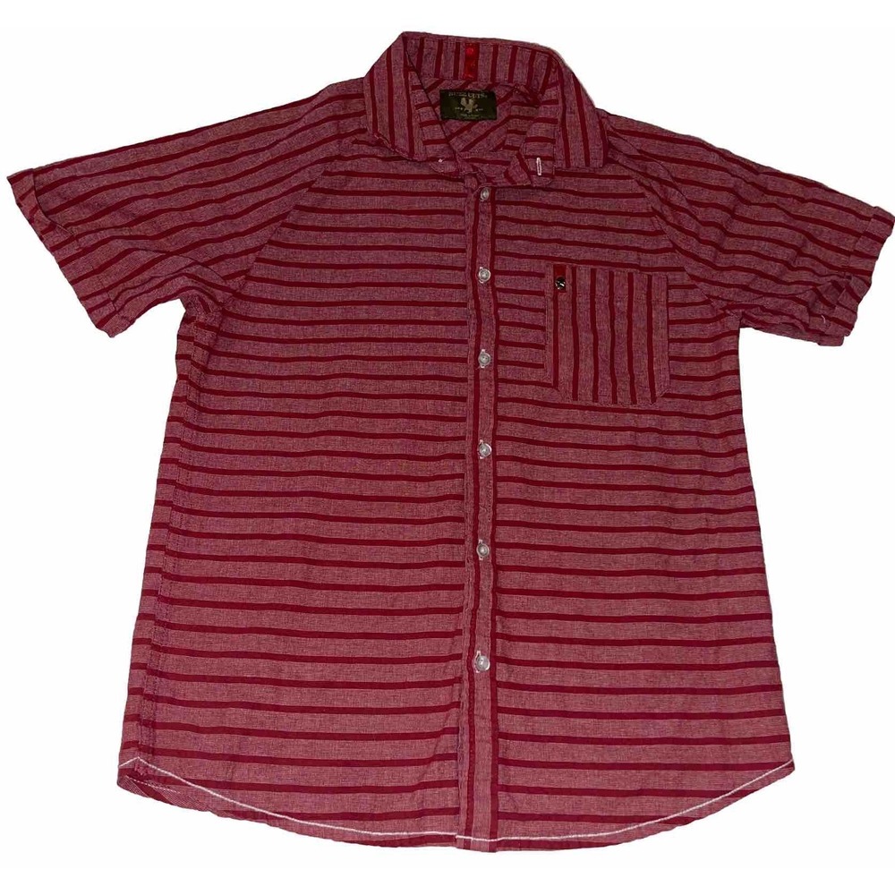 Buzz Cuts Boys Red Stripe Large button short sleeve Collar shirt Skull Punk Rock